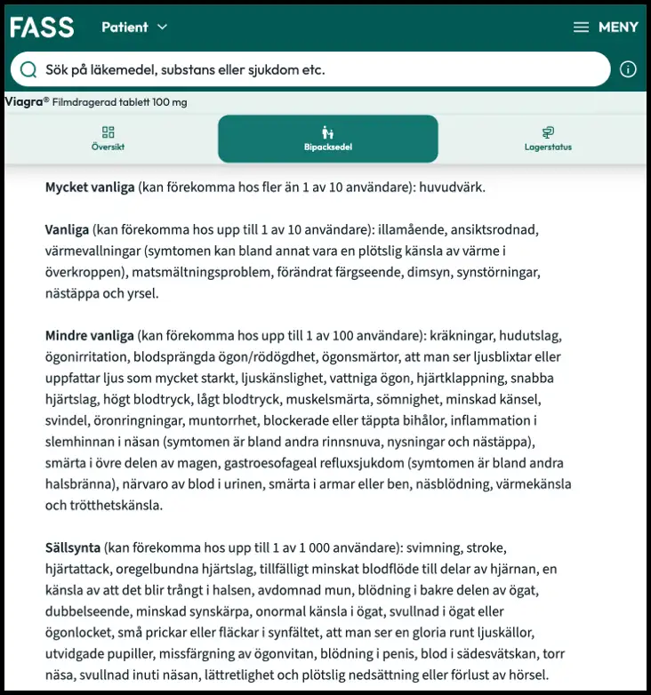 Viagra biverkningar FASS